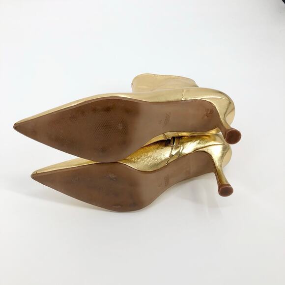 Zara Metallic Gold Leather Kitten Heel Booties Shiny Pointed Toe Boots Size 39/8 - Picture 9 of 11